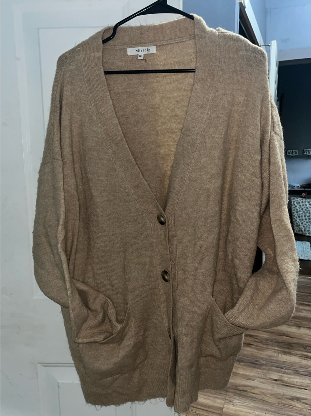M/L Oversize Miracle Tan Cream Knit Button-Front Cardigan